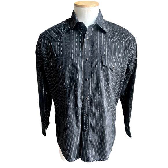 Panhandle slim cowboy buttondown black striped long-sleeve shirt size L - Picture 1 of 5